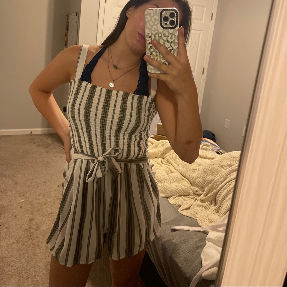 green and white striped romper